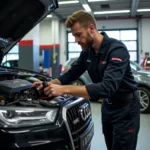 Audi Technician Working on Engine in Milton Keynes