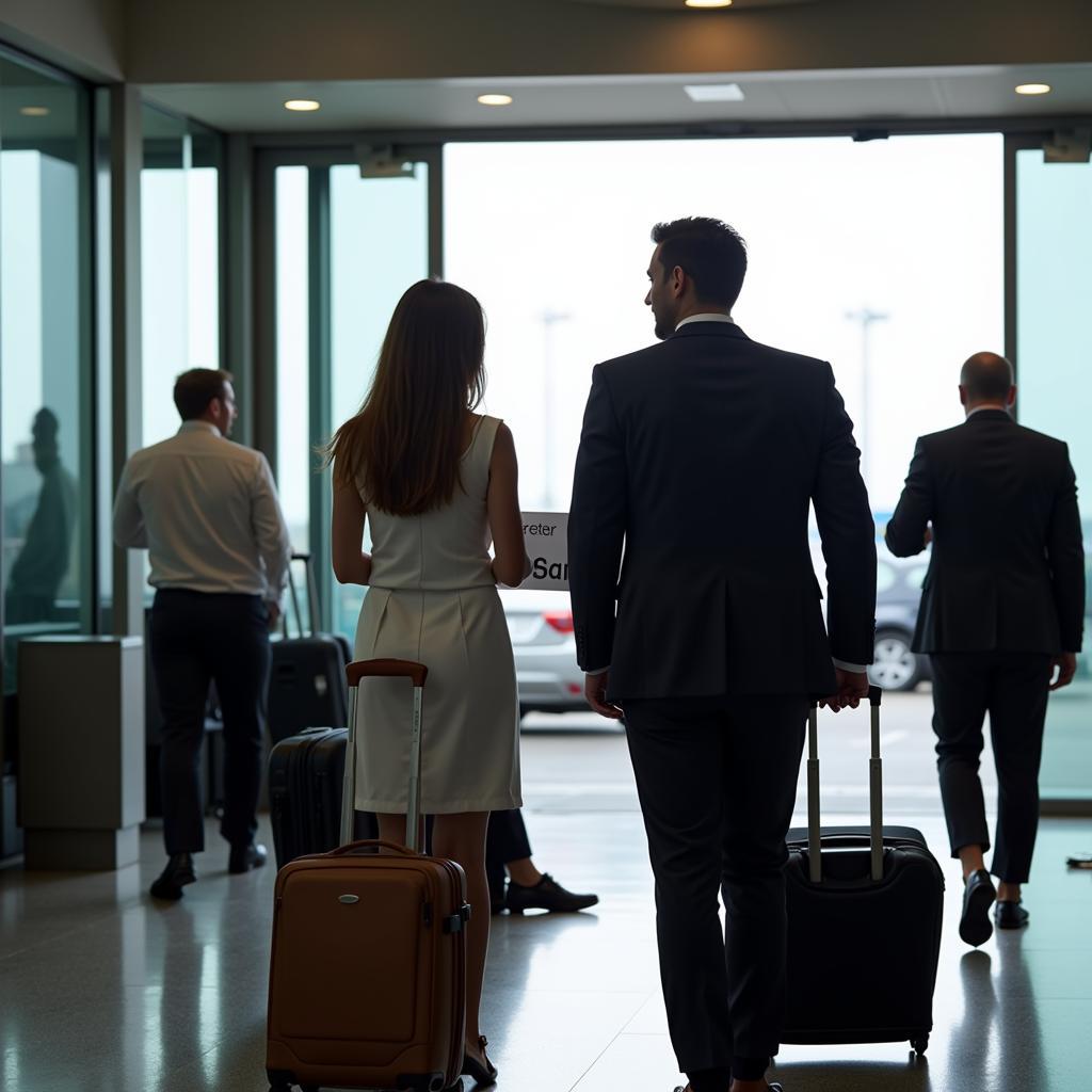 Professional chauffeur greeting traveler at Australian airport arrival gate