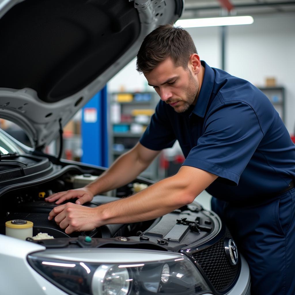 Experienced Mechanic Working on a Car in Pipera