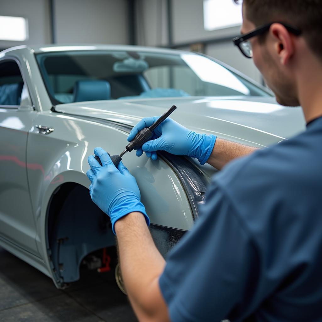 Car Undergoing Auto Refinishing Process in a York Garage