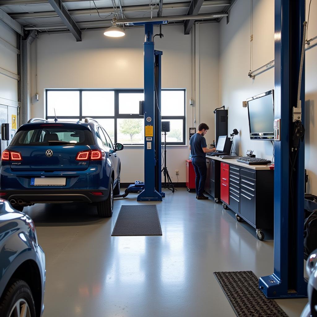 Interior of a modern Basildon car service garage