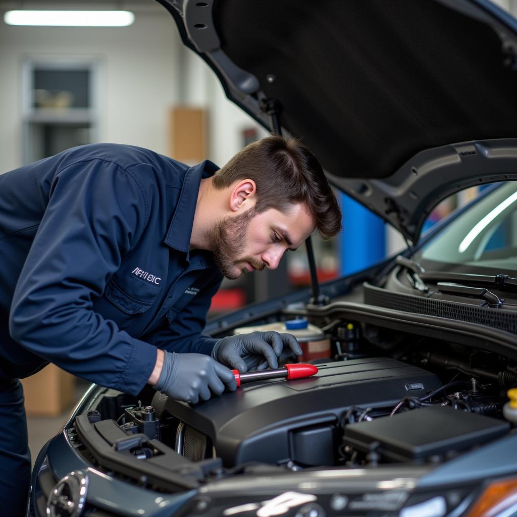 Experienced Mechanic Working on a Car