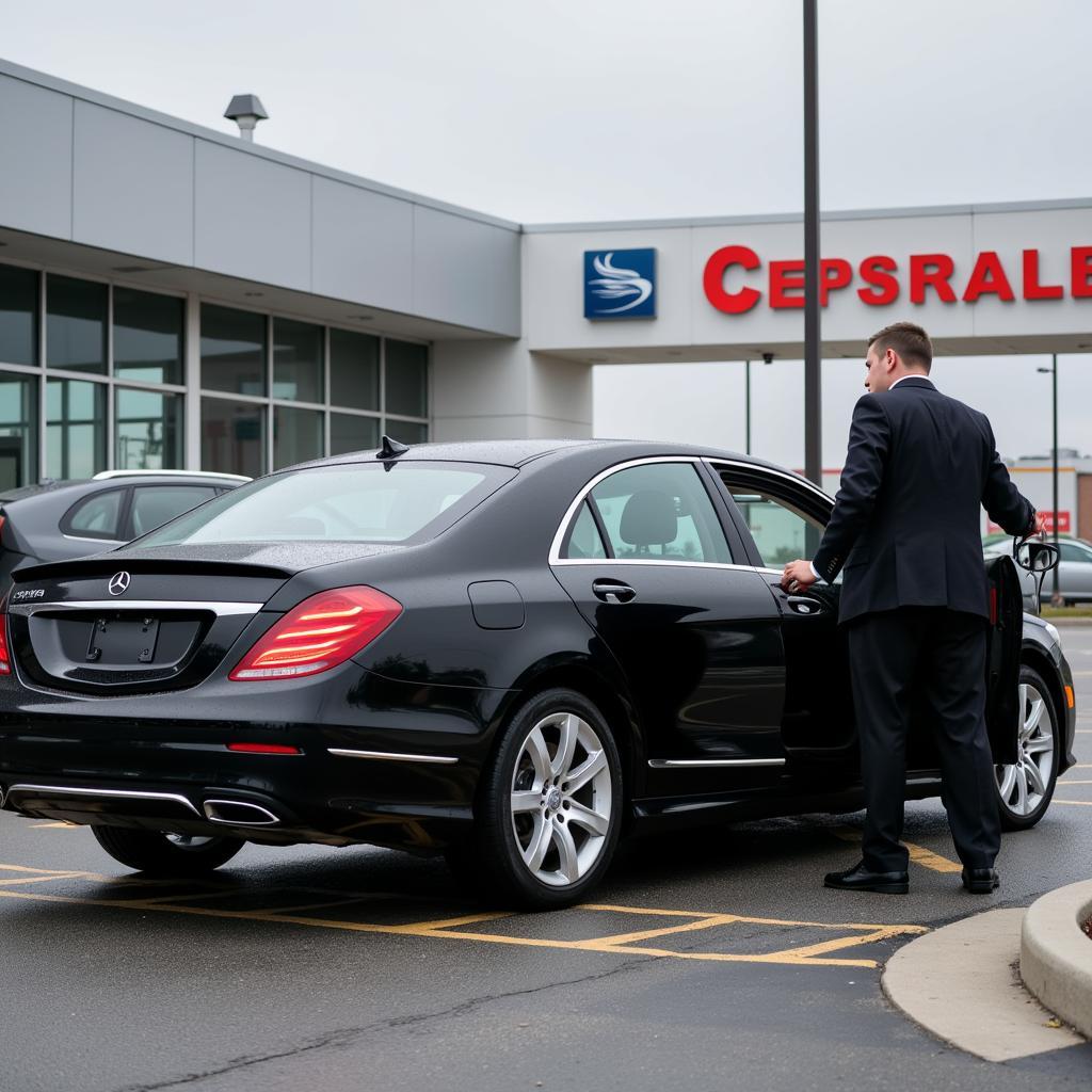 A sleek black car waiting for a passenger at BWI Airport.