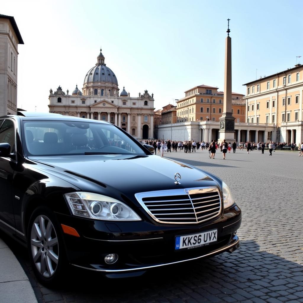 Black car service parked near Vatican City