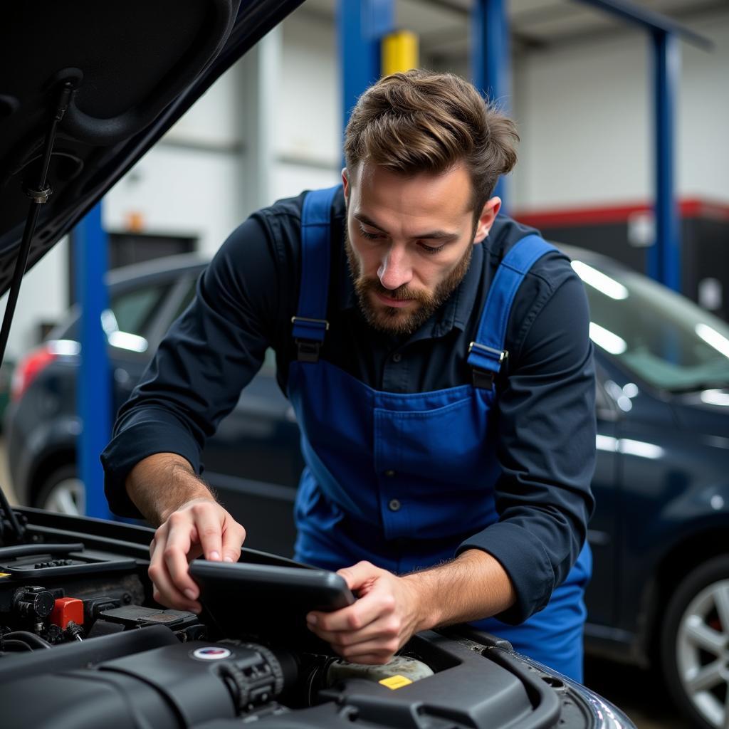 A qualified mechanic working on a car in Blackburn