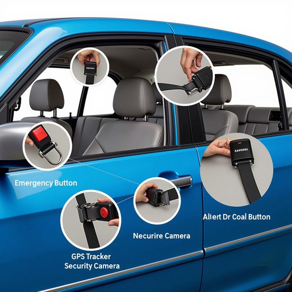 Safety Features in a Blue Car Taxi