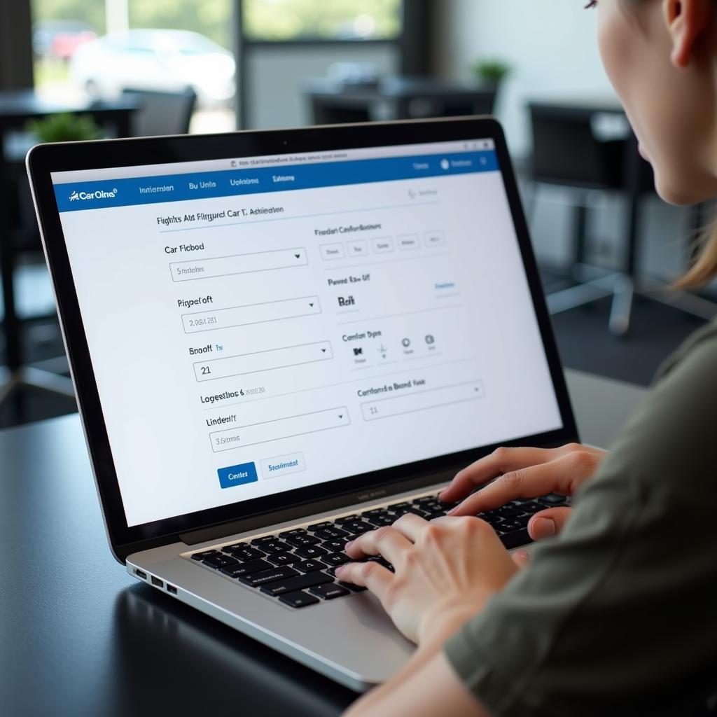 Person booking an airport car service on a laptop, highlighting the ease and convenience of online booking.