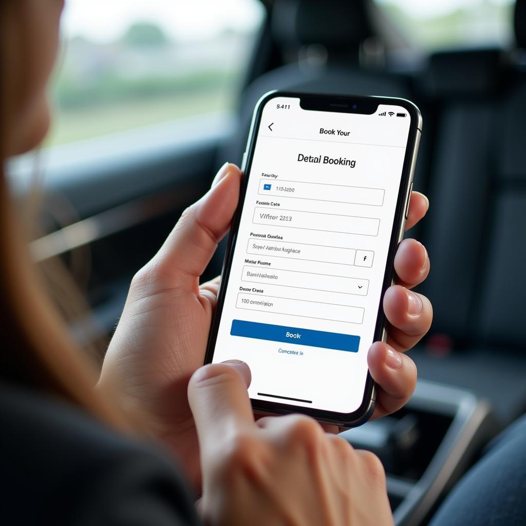 Person booking an airport car service on their smartphone