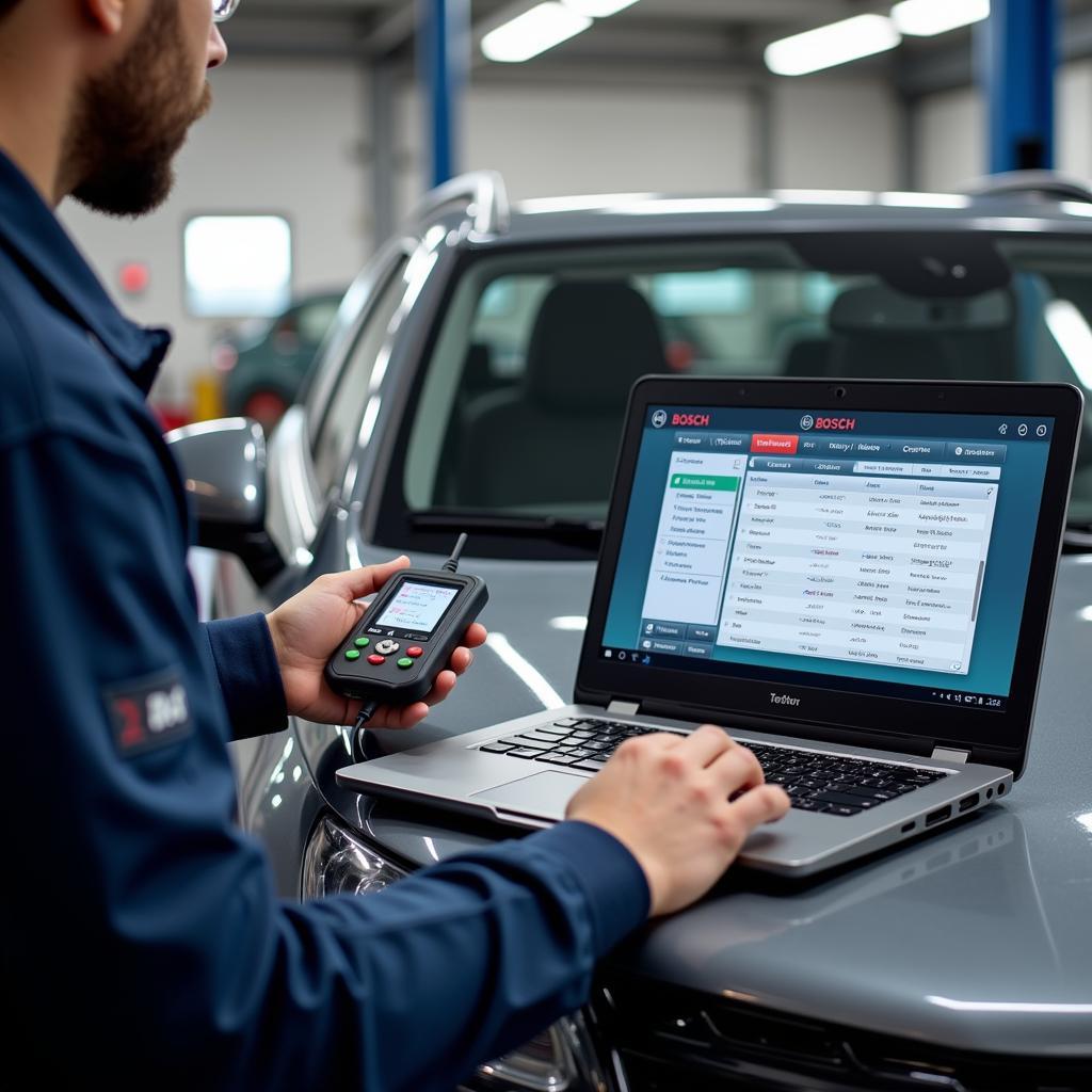 Bosch Car Service Check Solution in Use by Technician