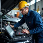 Bosch Car Service Technician in Hengelo Performing Diagnostics