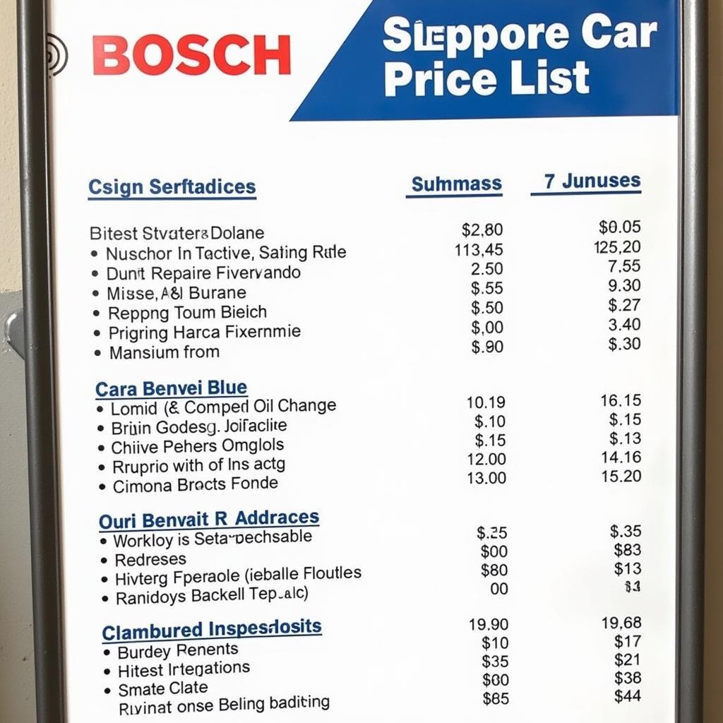 Bosch Car Service Price List