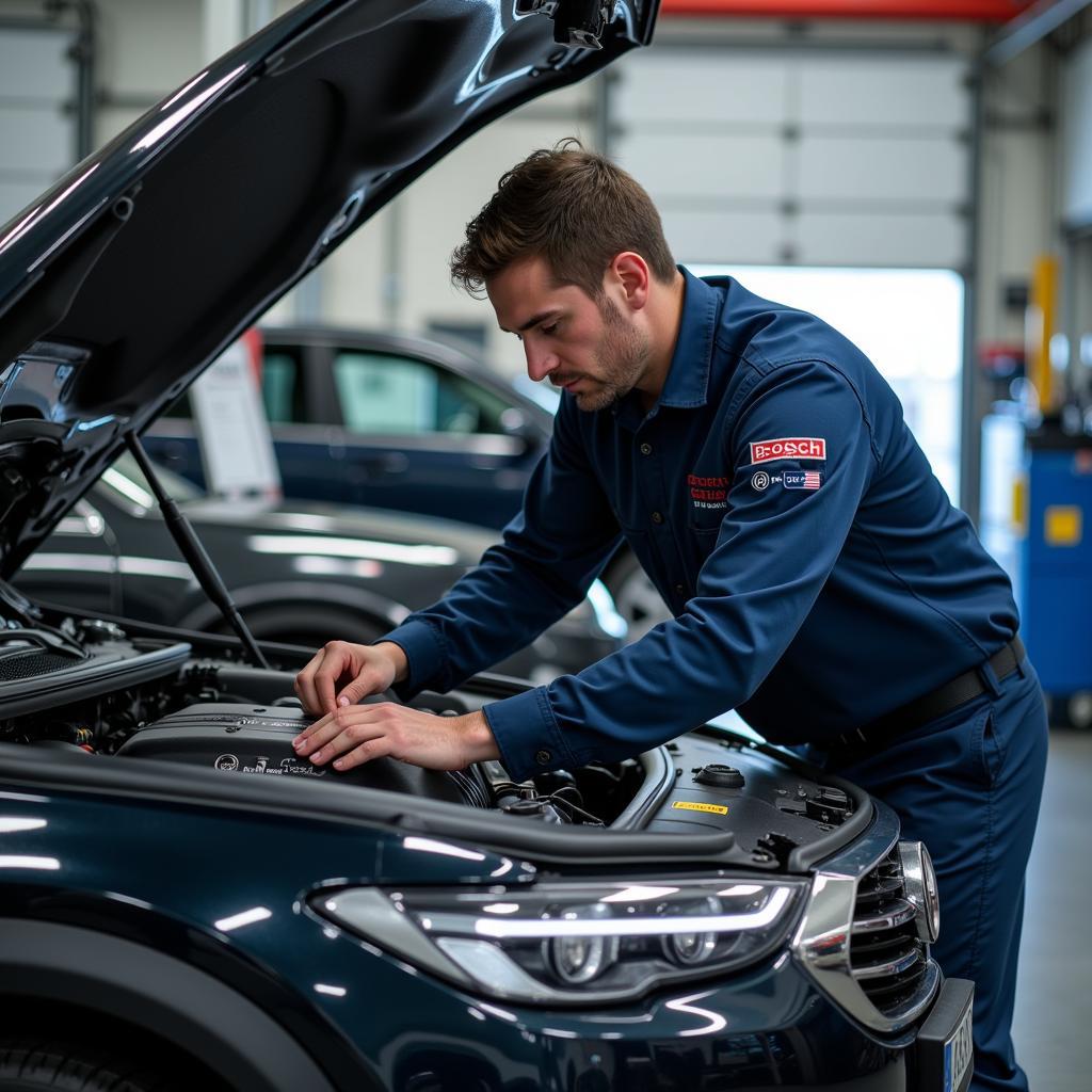 Bosch Car Service Technician Working on a Vehicle