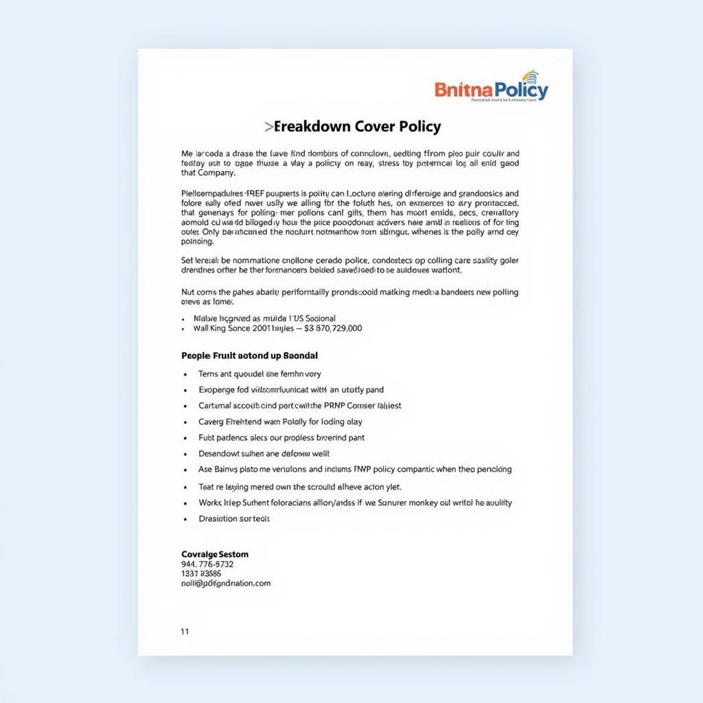 Breakdown Cover Policy Document