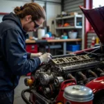 British Sports Car Specialist Working on Engine