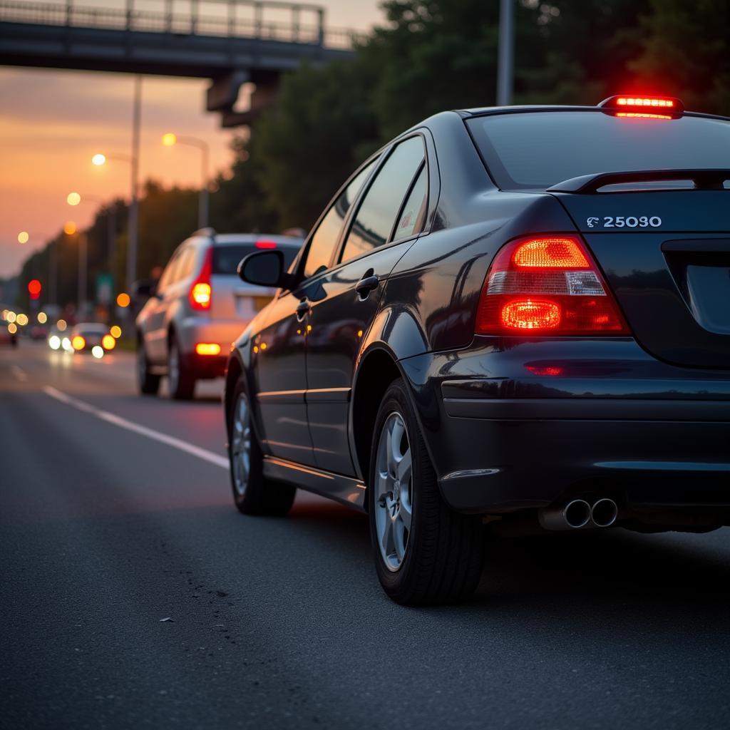 Broken Down Car on the Roadside Awaiting Towing