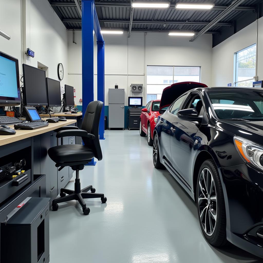 Modern auto repair shop in Brooklyn NY 11207 with diagnostic equipment