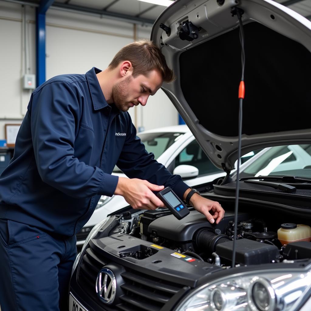 Mechanic Inspecting a Car in a Broxbourne Garage