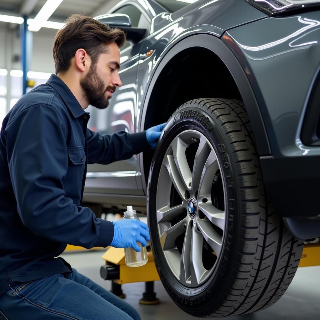 Routine car maintenance being performed in Brussels