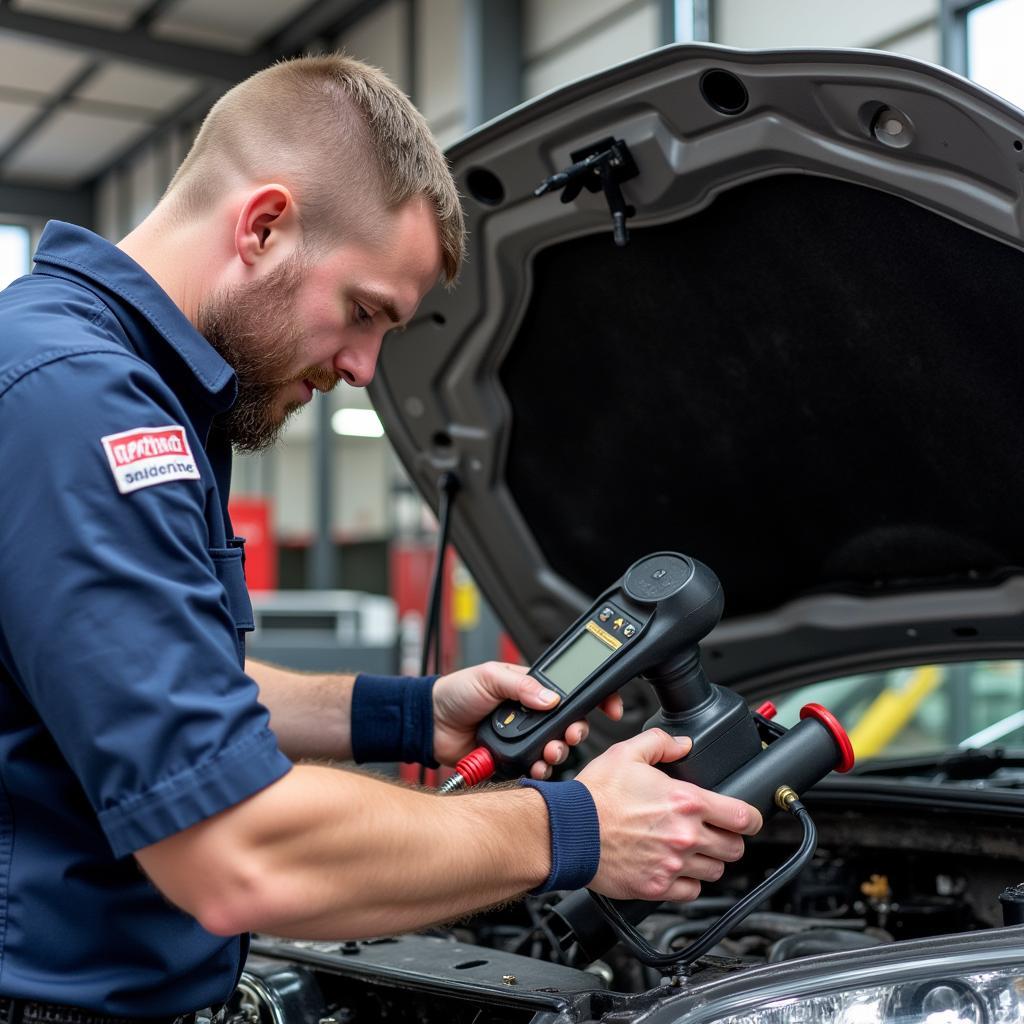 Technician Servicing a Car's AC