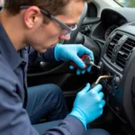 Car AC Service Technician Working on a Vehicle's Air Conditioning System