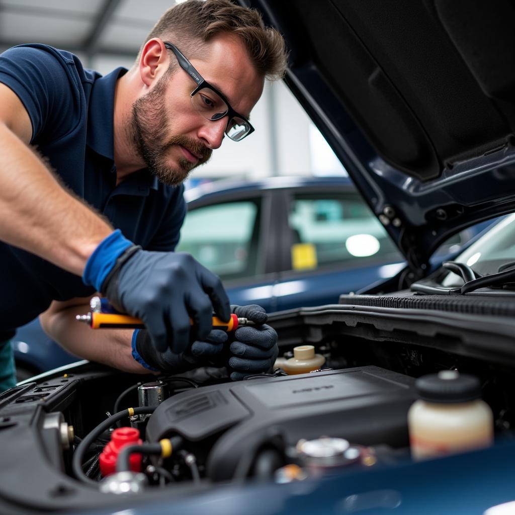 Car AC Service Technician at Work