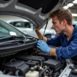 Car Air Conditioning Service Technician Performing Maintenance