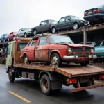 Car Being Towed to a Scrap Yard