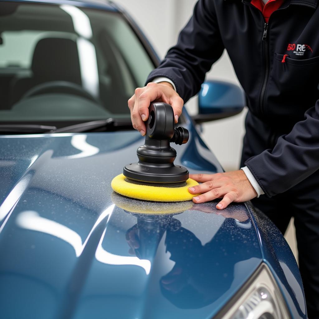 Close-up of a car buffing process