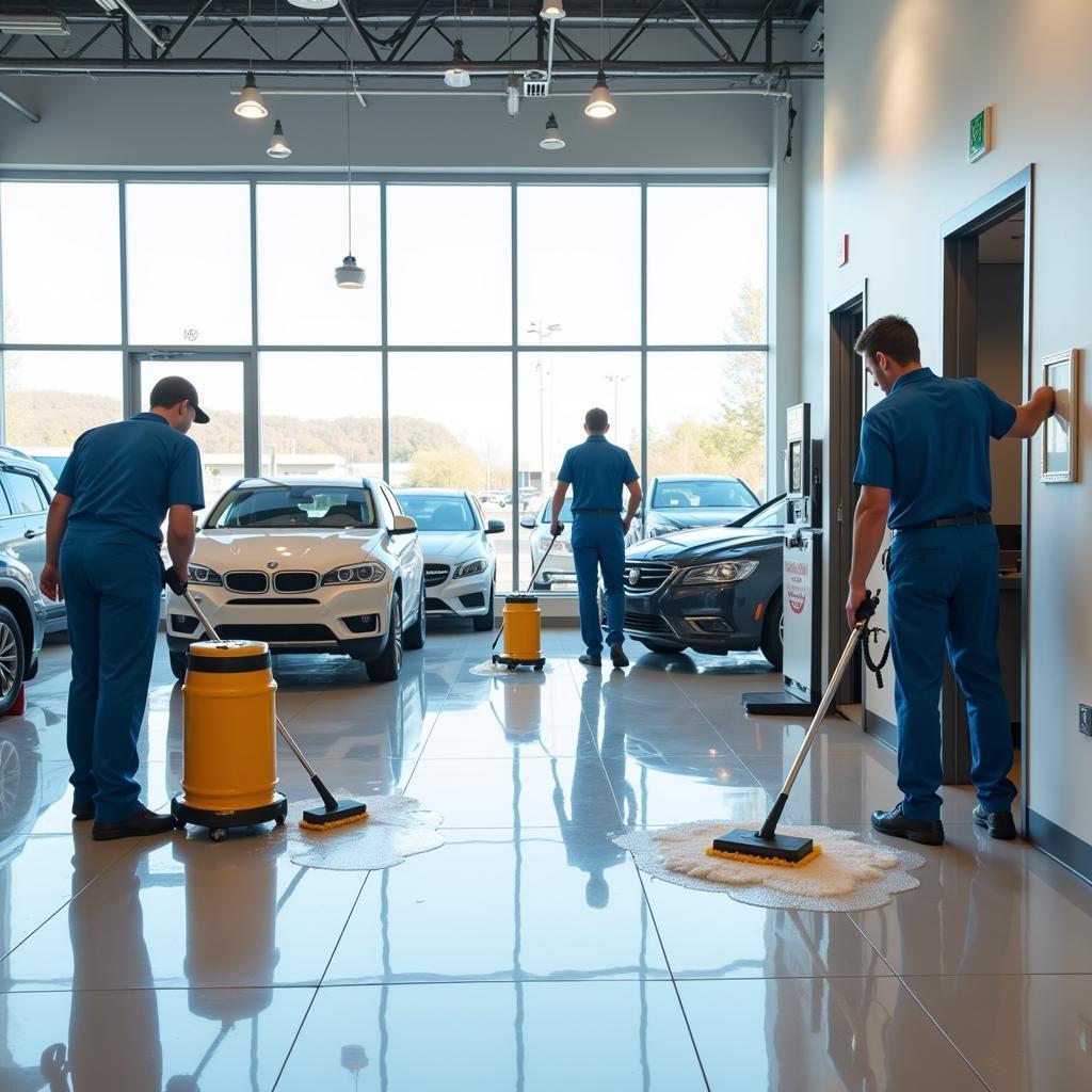 Car Dealership Janitorial Staff Cleaning