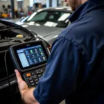 Modern car diagnostic equipment in use