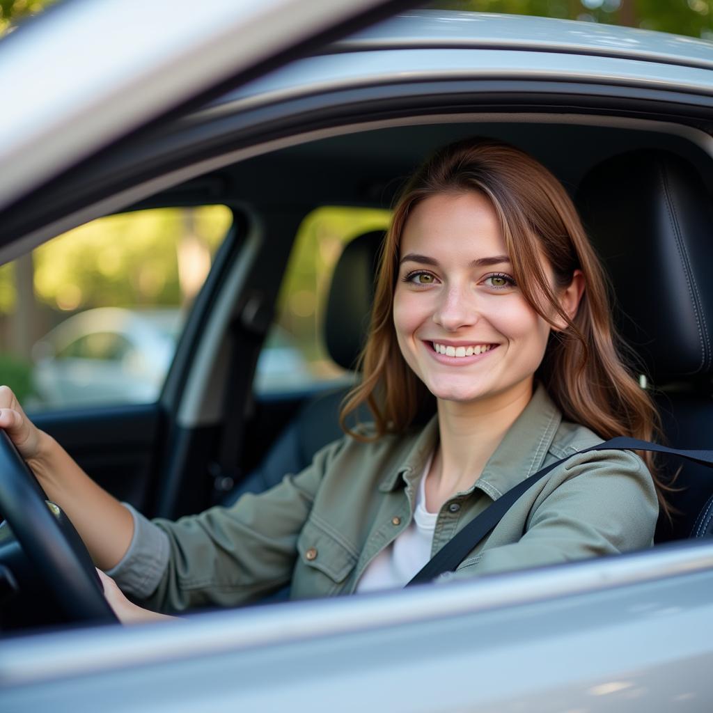 Image of a happy driver in their newly found car