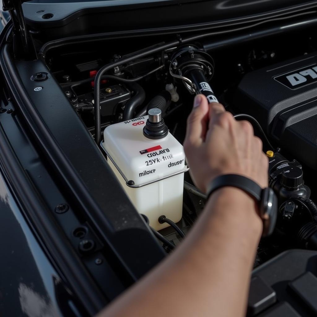 Checking coolant levels in a car engine