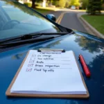 Car maintenance checklist on a clipboard in Essex County, NJ