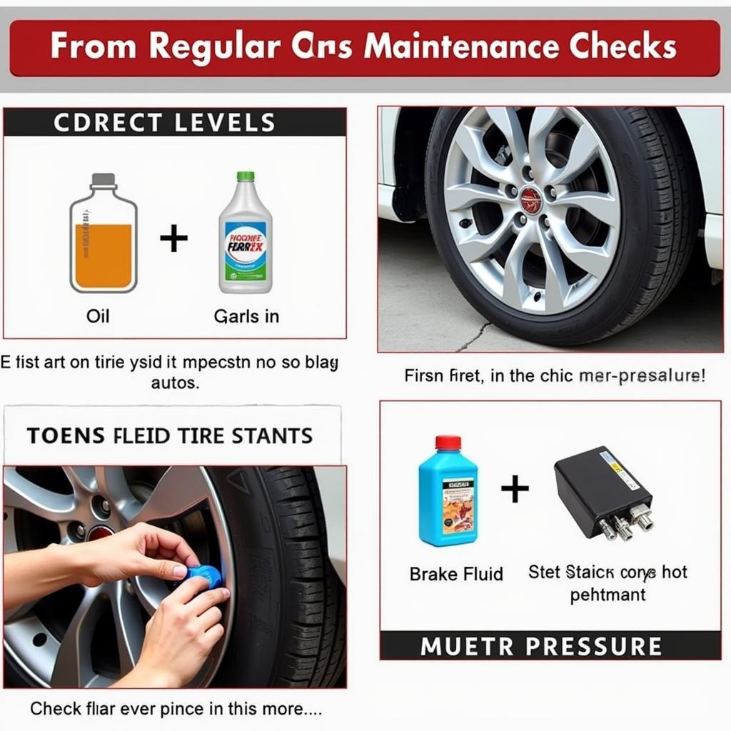 Maintaining your car: Checking fluids and tire pressure.