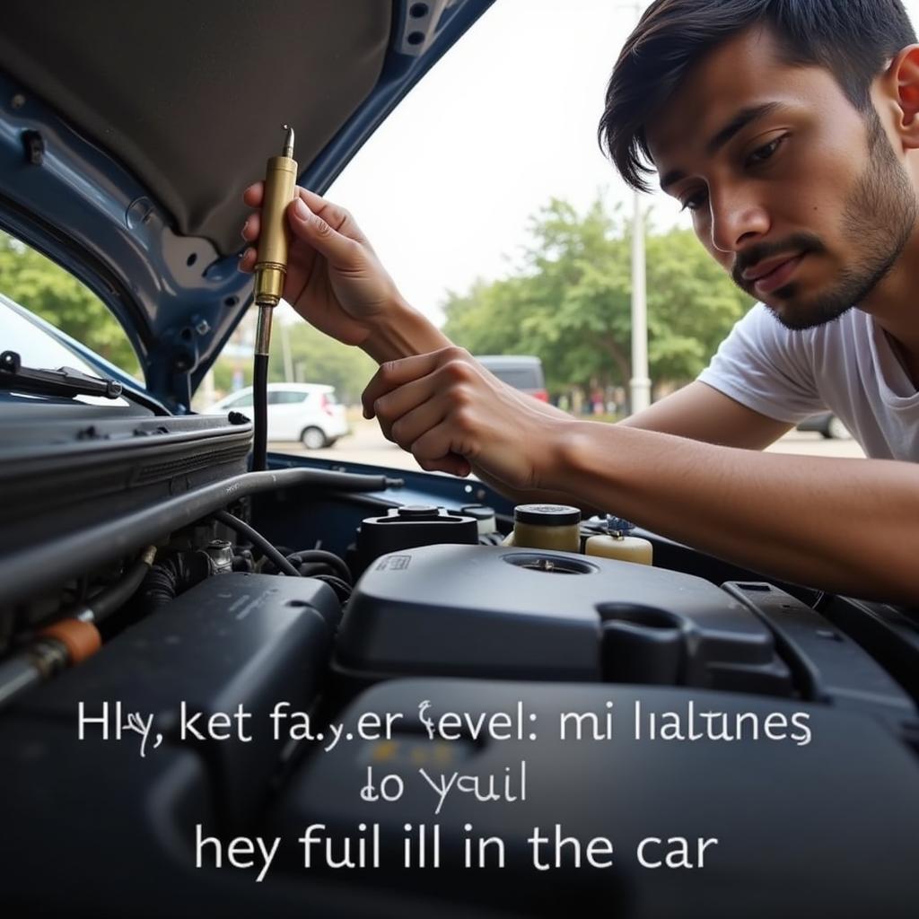 Person checking the oil level in their car in Noida