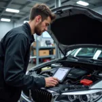 Car Mechanic Checking Engine Diagnostics