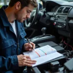 Mechanic Reviewing Car Service Records