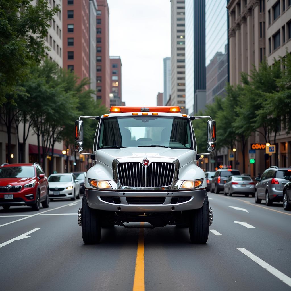 Car pickup service navigating a busy Atlanta street