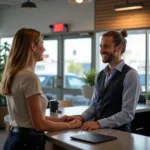 Customer interacting with a car rental agent