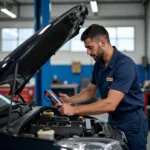 Mechanic working on a car in a Temple, TX repair shop