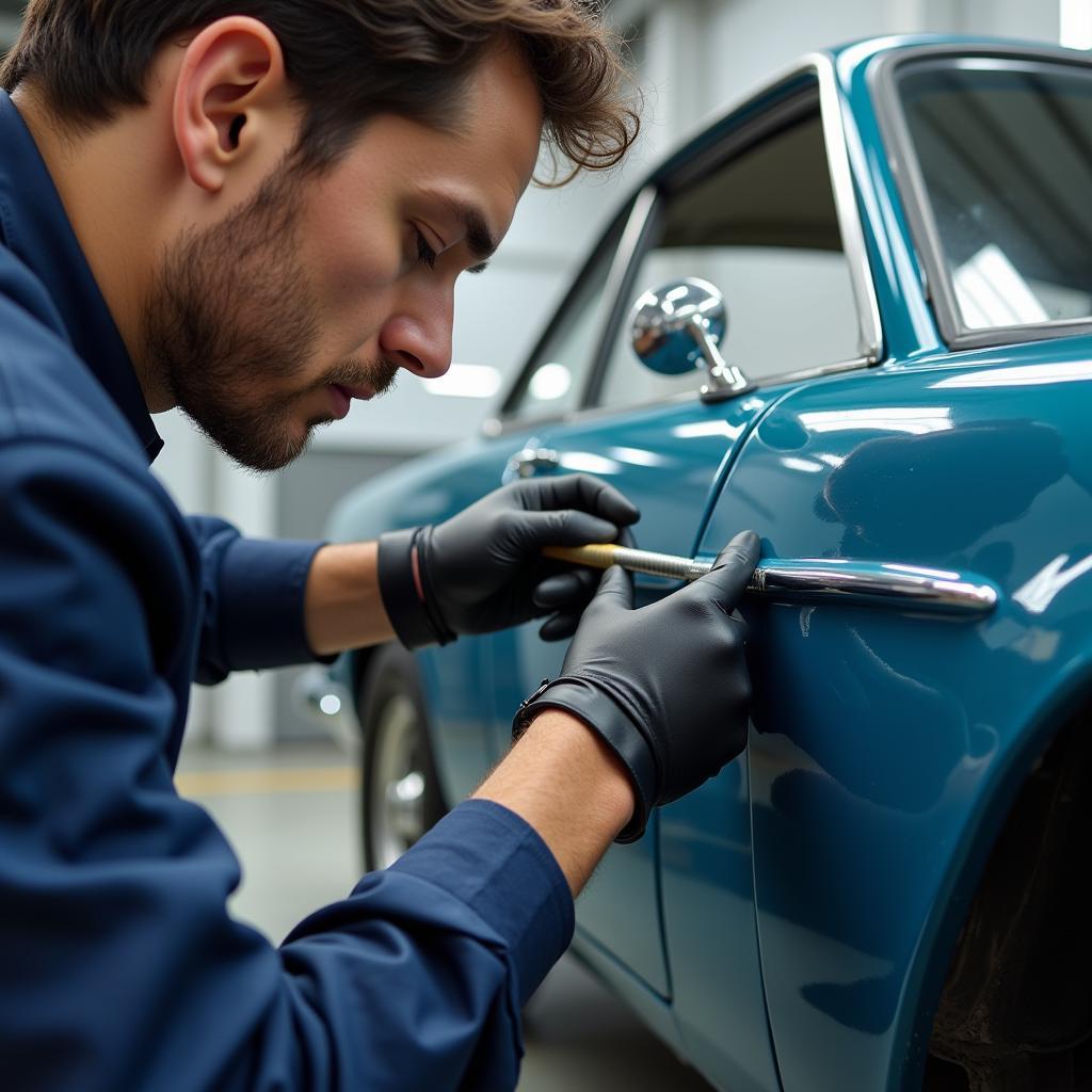 Car Restoration Expert Inspecting a Vehicle