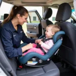 Certified Technician Checking Car Seat Installation