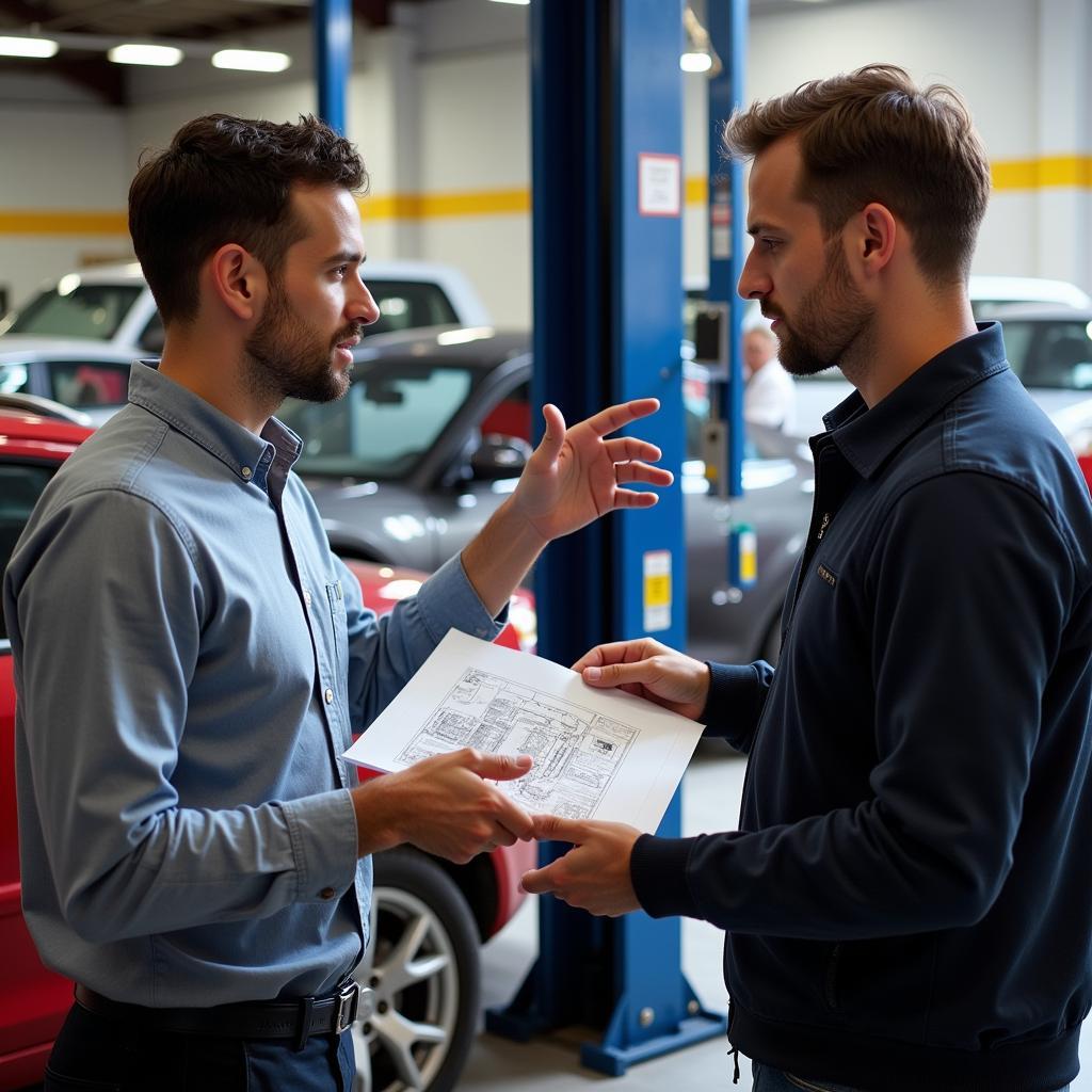 Customer Discussing Car Repairs with Mechanic in 11201