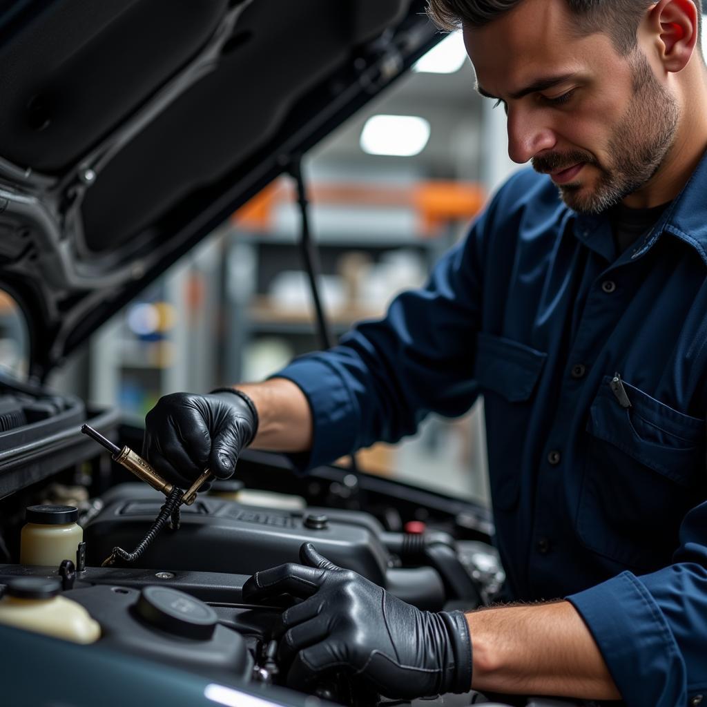 Car Service 91 Mechanic Working on Engine