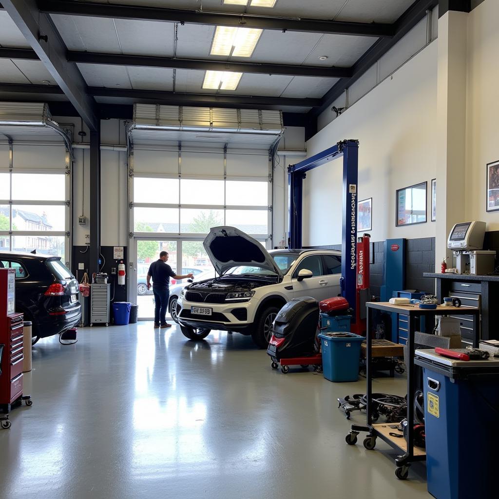 Modern and clean car service garage interior in Anglesey