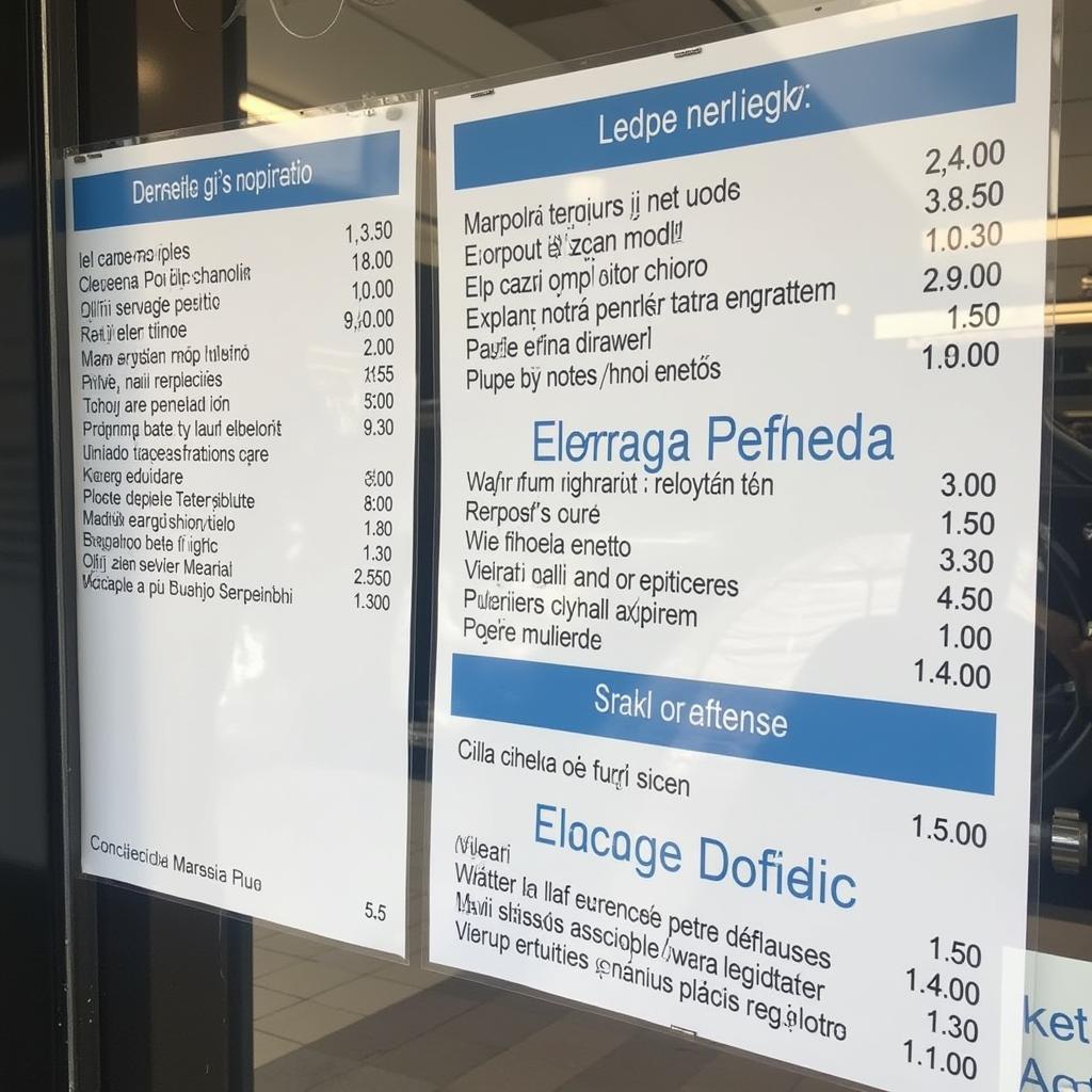 A price list for common car services in Athens