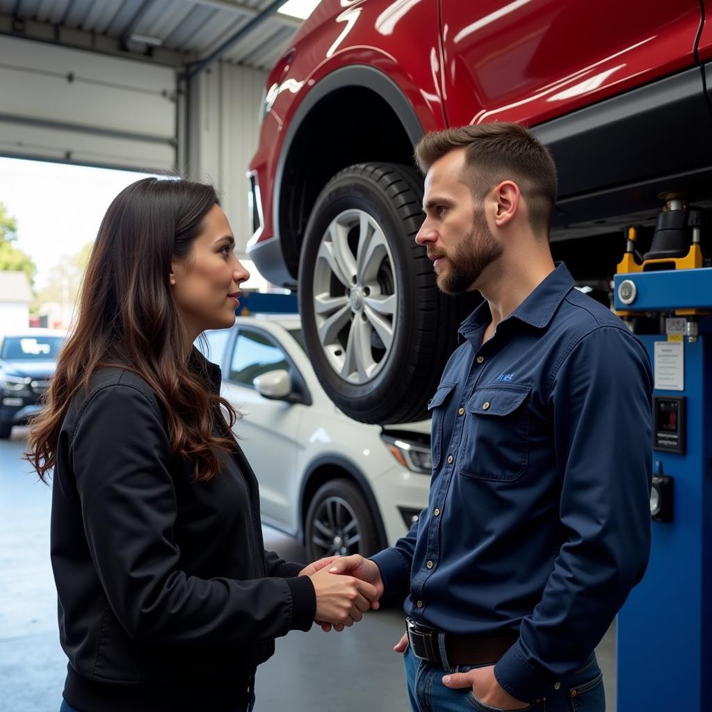 Customer Discussing Car Repairs with a Mechanic in Berwick