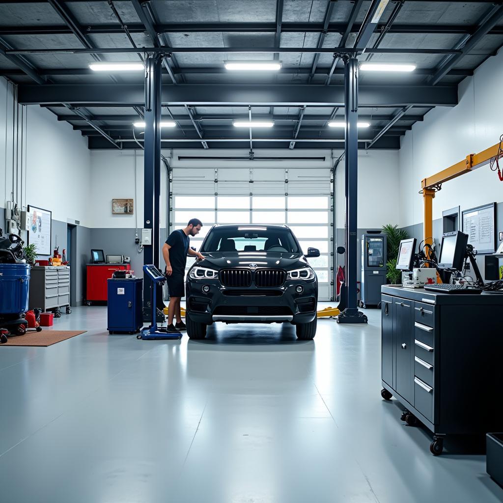 Mechanic Working on a Car in a Service Center