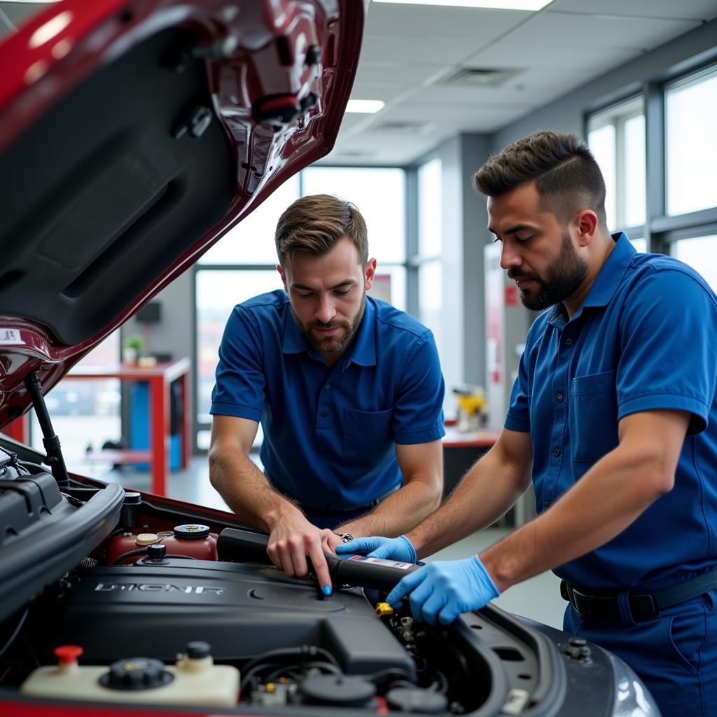 Experienced Technicians Working in a Car Service Center in Channasandra, Bangalore