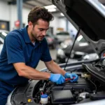 Certified Technician Working on a Car Engine